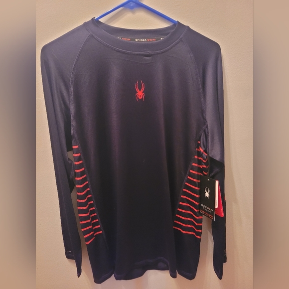Spyder Swim Shirt with Red Stripes - Picture 1 of 4